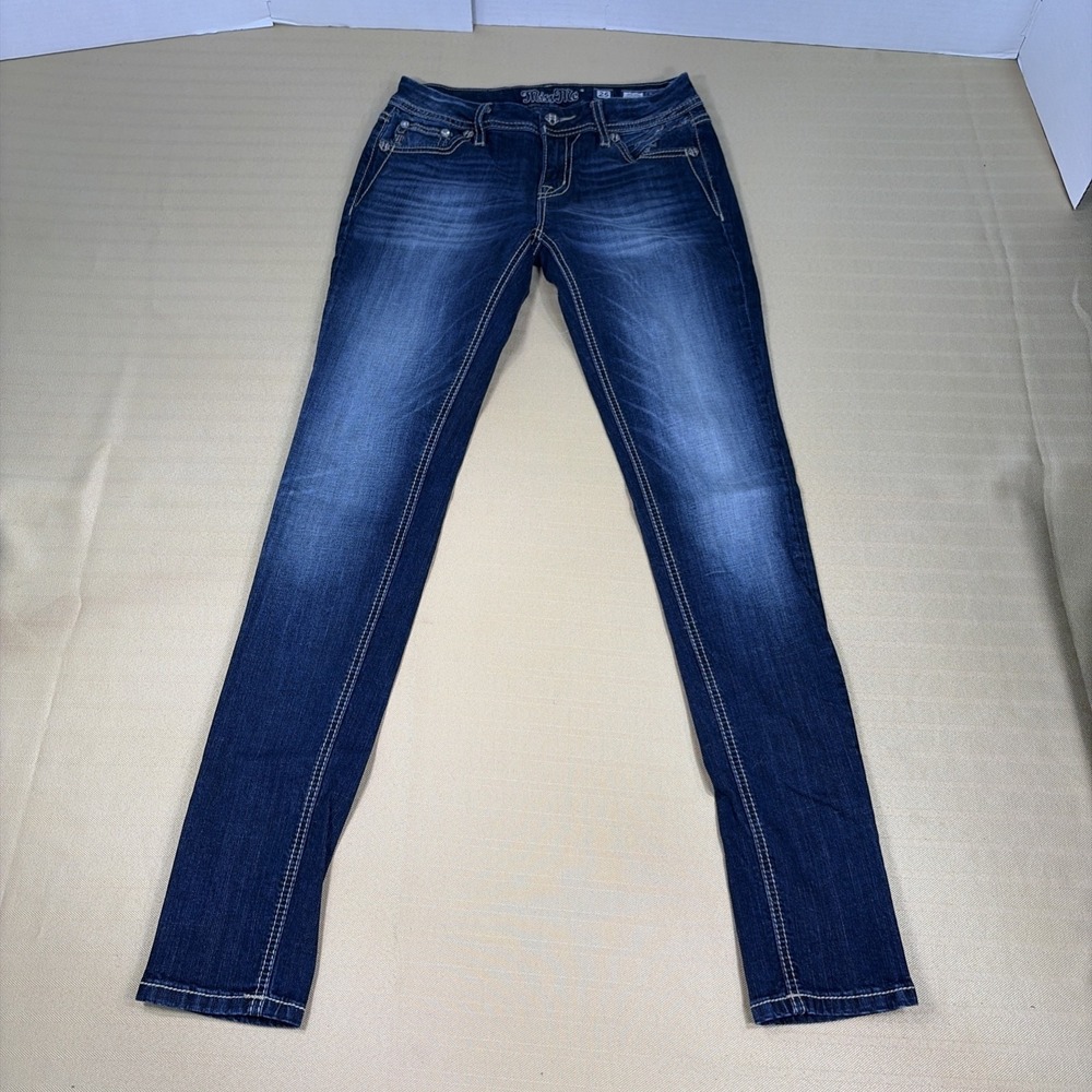 MISS ME Jeans Womens Sz 25 Mid-Rise Skinny Thick Stitch Embellished Blue Jeans